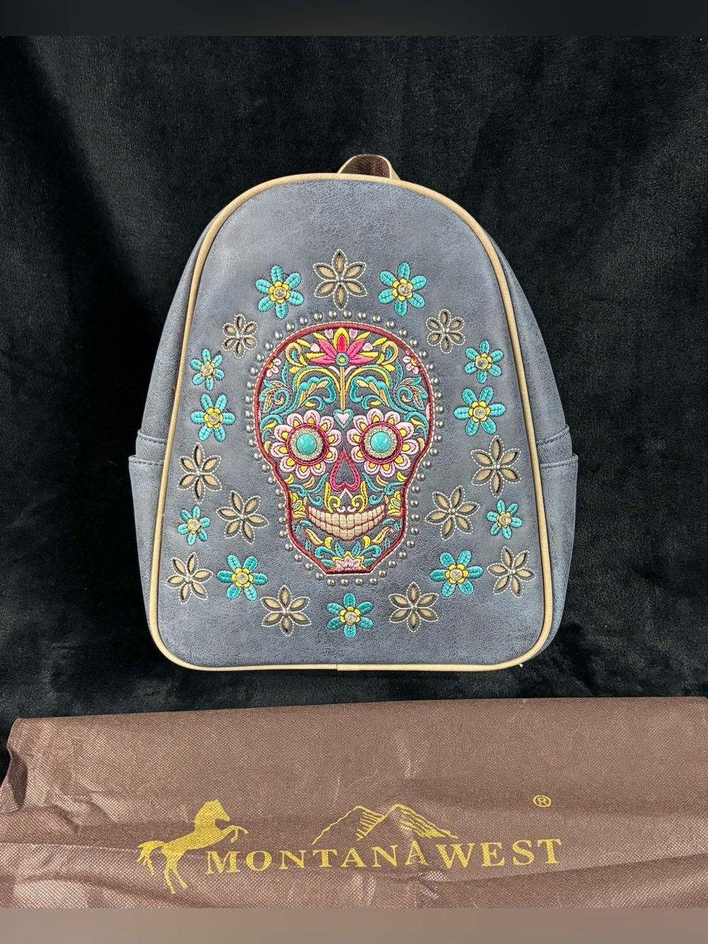 Montana West Sugar Skull Embroidered Backpack Turquoise Western NWT